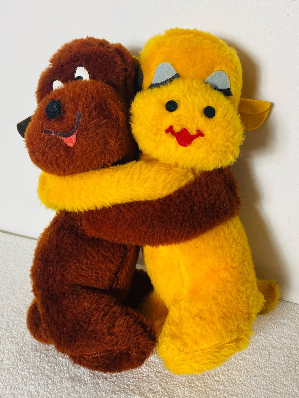 Vintage 70s R&R Toy Hugging Puppy Dog Pair Plush Stuffed Animal
